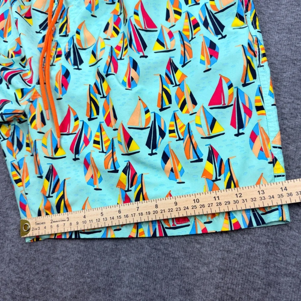 Club Room Swim Trunks Men's XXL Aqua Sailboat Print Drawstring Mesh Lined Shorts